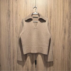 Jenni Kayne Cashmere V-Neck Collared Phoebe Polo Undyed Stone Tan Size XS